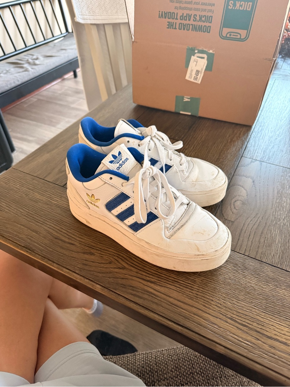 adidas White and Blue Women's Low-Top Sneakers
